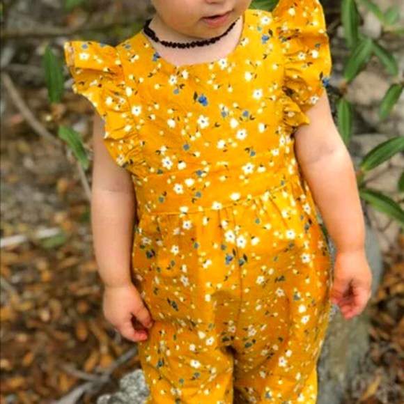 Fall Thanksgiving Dress Capri Jumpsuit Floral Spring  Girl Outfit Clothes Romper - Picture 2 of 5